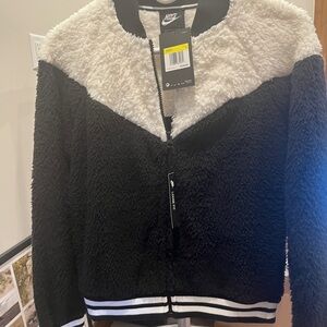 Nike Women's Black and Cream Teddy Jacket
